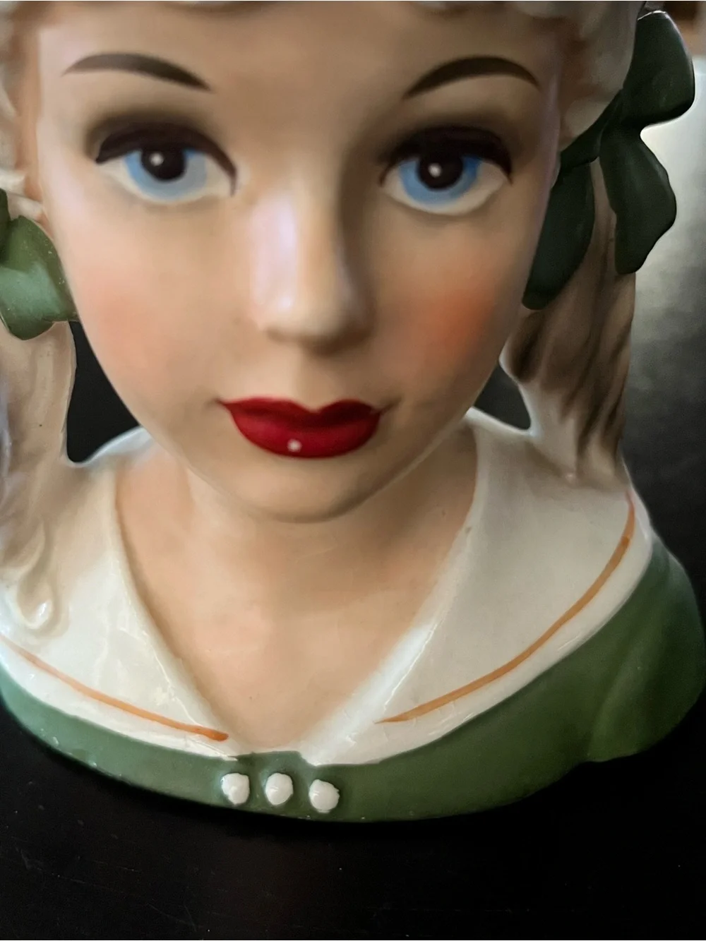 Vintage Inarco Teen Girl Head Planter Vase blonde green dress (Model #T-1962)